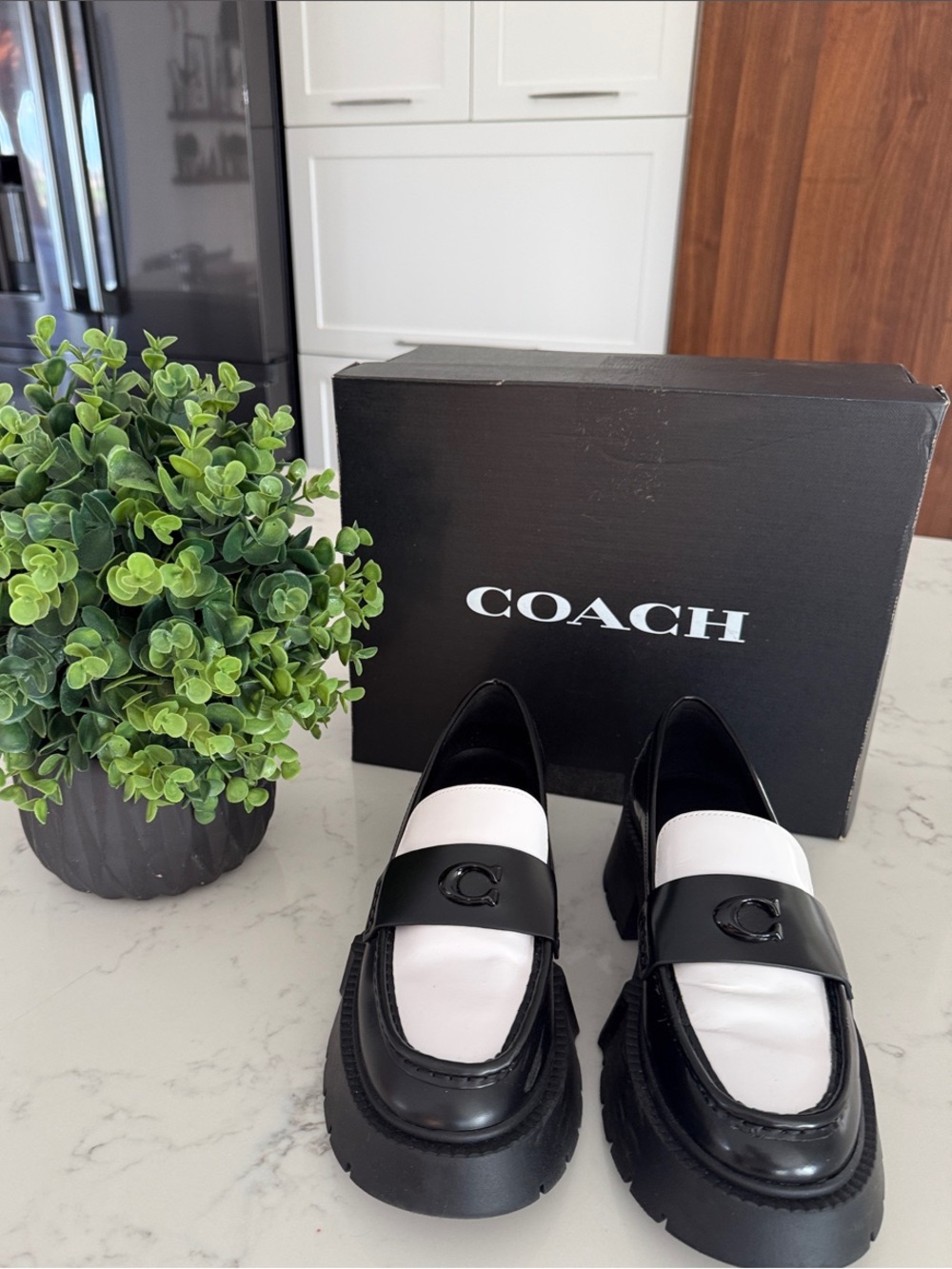COACH Black and White Platform Loafers